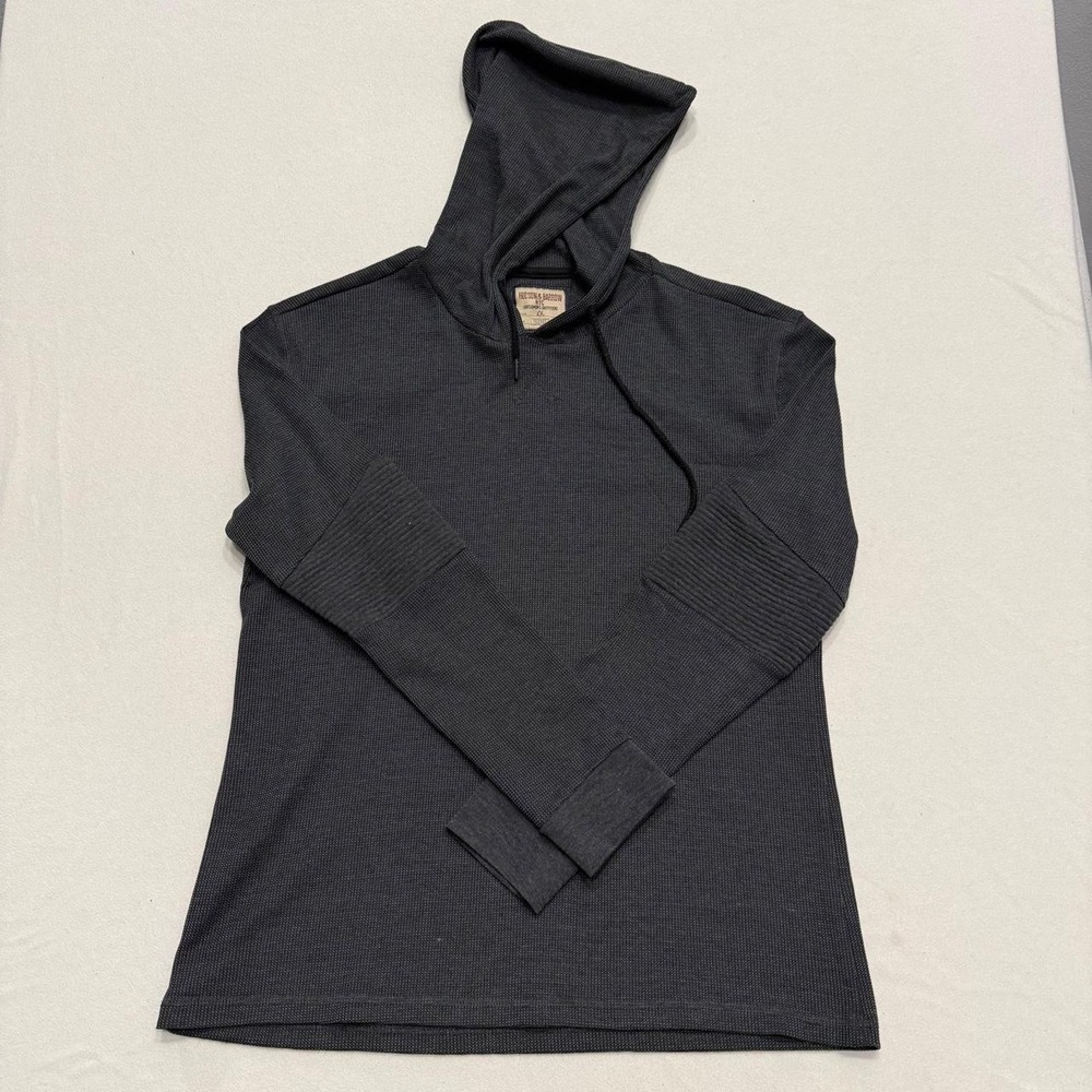 Hudson & Barrow Mens Grey Thermal Waffle Knit Hoodie Moto Elbow XXL EHB-1021T224